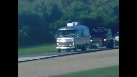NASA's Astrovan transporting Atlantis astronauts to launch pad facility Stock Footage 283460659