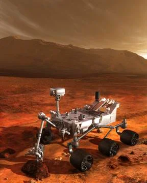 NASA's Curiosity rover samples a rock on the floor of Gale Crater. Stock Illustration