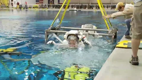 NASA's Neutral Buoyancy Lab prepares astronauts for zero gravity in space. Stock Footage 123376311