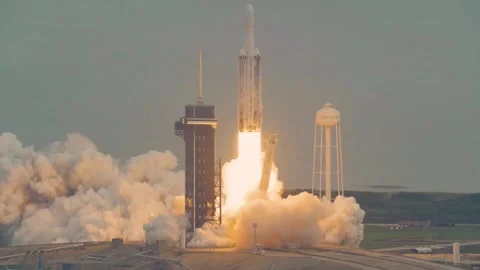 NASA's Psyche spacecraft launching from Complex 40 on SpaceX Falcon heavy rocket Stock Footage 295929016