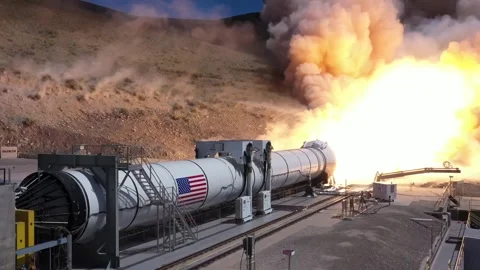 NASA's space launch rocket booster hot fire test at Northrop Grumman Facilitty Stock Footage 281725553