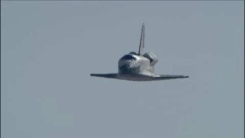 NASA's Space Shuttle Atlantis approaching runway for landing Stock Footage 283627526