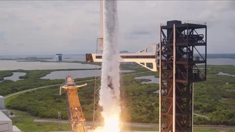 NASA's SpaceX Crew-9 Dragon launch on a Falcon 9 rocket from Space Complex 40 Stock Footage 289849418