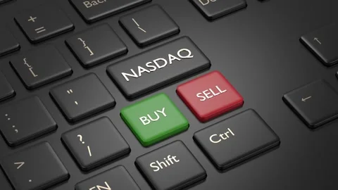 NASDAQ index button and  clicking BUY button Stock Footage