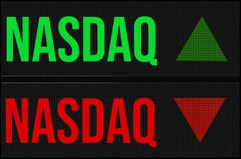 NASDAQ on LED board with arrows pointing up and down showing movement in stoc Stock Illustration
