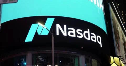 NASDAQ at Times Square at night in Manhattan New York City. Stock Footage 219883057