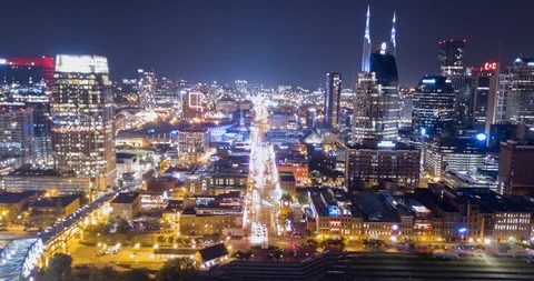 Nashville Aerial Hyperlapse at Night (4K) Stock Footage