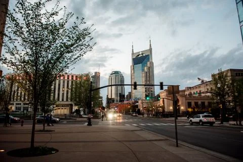 Nashville dusk skyline batman building music city Stock Photos