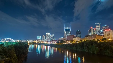 Nashville river skyline time lapse at night 4k 1080p Stock Footage 77586965
