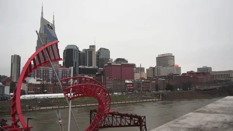 Nashville Skyline Time Lapse Cloudy over the Cumberland River Stock Footage 101256709