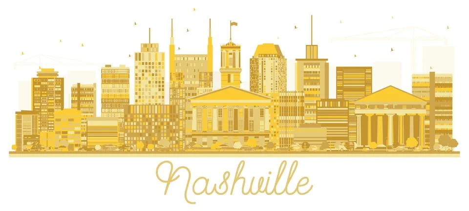 Nashville Tennessee City Skyline Golden Silhouette. Stock Illustration