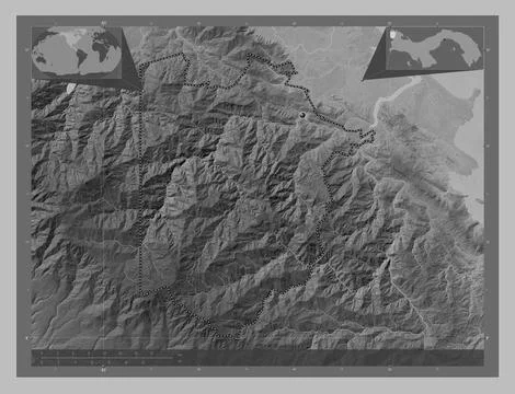 Naso Tjer Di Comarca, Panama. Grayscale elevation map with lakes and rivers Stock Illustration