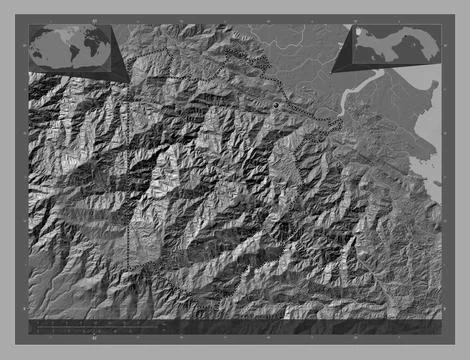Naso Tjer Di Comarca, Panama. Bilevel elevation map with lakes and rivers Stock Illustration