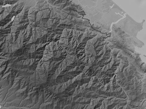 Naso Tjer Di Comarca, Panama. Grayscale elevation map with lakes and rivers Stock Illustration