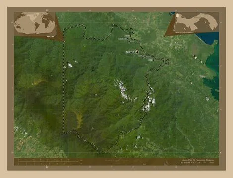 Naso Tjer Di Comarca, Panama. Low-res satellite. Labelled points of cities Stock Illustration