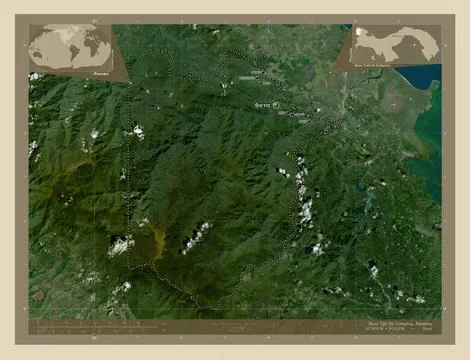 Naso Tjer Di Comarca, Panama. High-res satellite. Labelled points of cities Stock Illustration