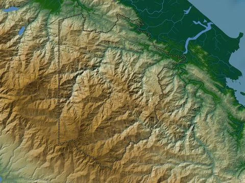 Naso Tjer Di Comarca, Panama. Colored elevation map with lakes and rivers Stock Illustration