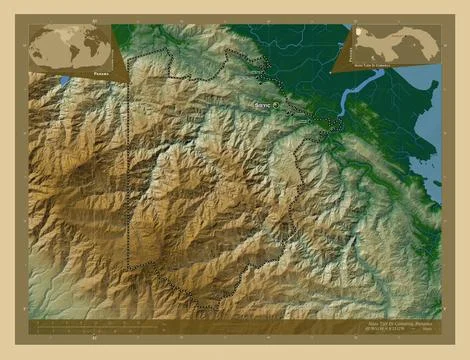 Naso Tjer Di Comarca, Panama. Physical. Labelled points of cities Stock Illustration
