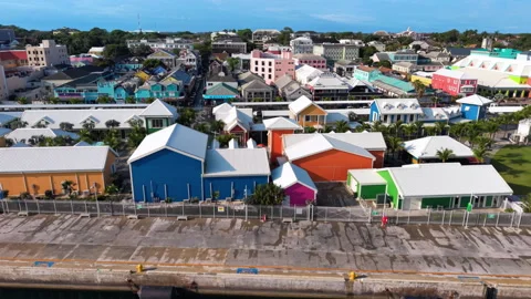 Nassau, Bahamas: Aerial view of capital waterfront and harbour - Caribbean Stock Footage 340410153