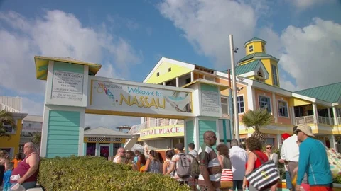 Nassau Bahamas Welcome Entrance with Arriving People Stock Footage 75208747