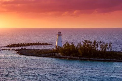 Nassau lighthouse at sunset. Stock Photos