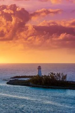 Nassau lighthouse at sunset. Stock Photos