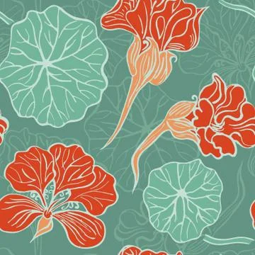 Nasturtium seamless pattern Stock Illustration