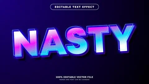 Nasty 3D text effect Editable text style effect with colorful neon light them Stock Illustration