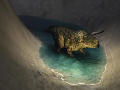 Nasutoceratops Exploring a Cavern Stock-Illustration