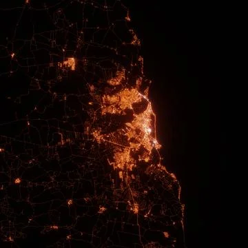 Natal city lights map, top view from space. Aerial view on night street light Stock Photos