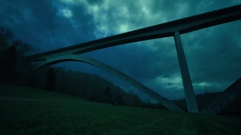 Natchez Trace Parkway Double Arch Bridge Night Cinematic Color Grade Time Lapse Video stock 105525872