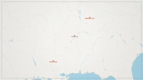 Natchez Trace travel route map animation Stock Footage 339904750