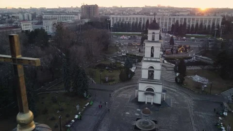 Nașterea Domnului Cathedral and sun setting Stock Footage