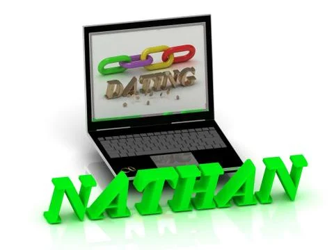 NATHAN- Name and Family bright letters near Notebook and  inscription Dating Stock Illustration