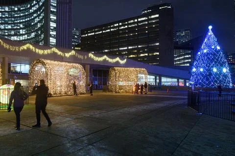 Nathan Phillips Square Cavalcade of Lights Christmas tree Stock Photos