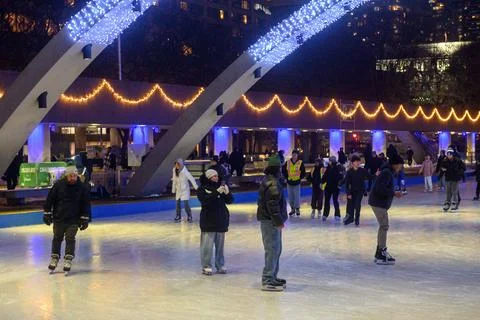 Nathan Phillips Square ice skating during Cavalcade of Lights Stock Photos