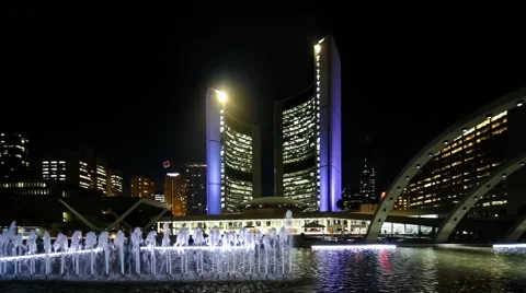 Nathan Phillips Square at Night, Toronto, Canada Stock Footage 40463034