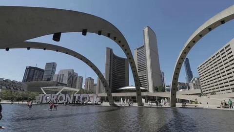 Nathan Phillips Square on summer day Stock Footage 77446558