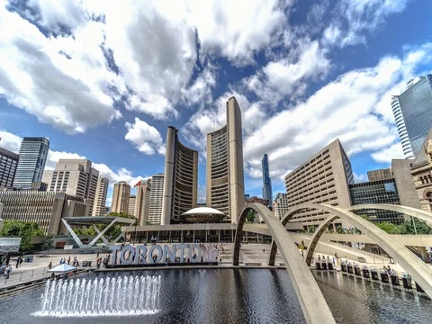 Nathan Phillips Square Toronto City Hall Downtown Summer Timelapse Stock Footage 78154599