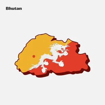 Nation Flag Map Bhutan Stock Illustration