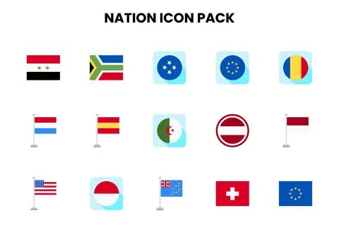 Nation Flat Bundle Icons Pack Ilustración de archivo