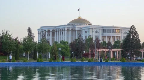 Nation Palace from day to night view in Dushanbe Stock Footage 62941053