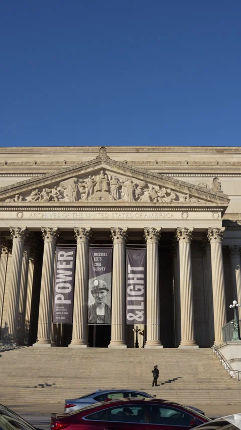National Archives Building Front (VERTICAL) Stock Footage 297645905