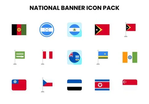 National Banner Flat Vector Icons Pack Stock Illustration