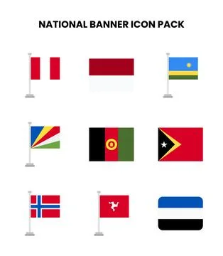 National Banner Flat Vector Icons Pack Stock-Illustration