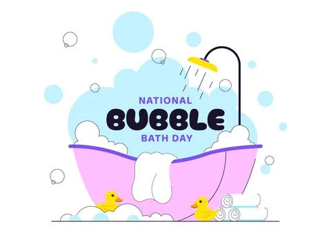 National Bubble Bath Day Vector Illustration Featuring Relaxing Spa Bath Sc.. Stock Illustration