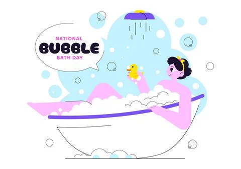National Bubble Bath Day Vector Illustration Featuring Relaxing Spa Bath Sc.. Stock Illustration