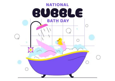 National Bubble Bath Day Vector Illustration Featuring Relaxing Spa Bath Sc.. Stock Illustration
