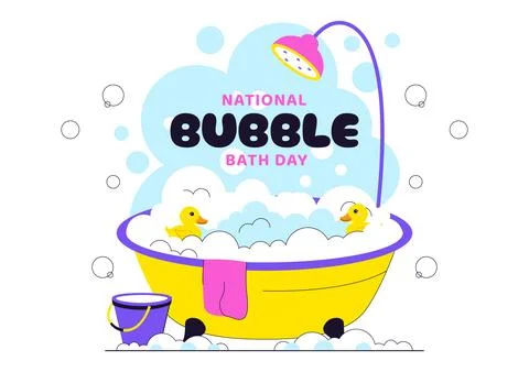 National Bubble Bath Day Vector Illustration Featuring Relaxing Spa Bath Sc.. Stock Illustration
