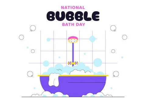 National Bubble Bath Day Vector Illustration Featuring Relaxing Spa Bath Sc.. Stock Illustration